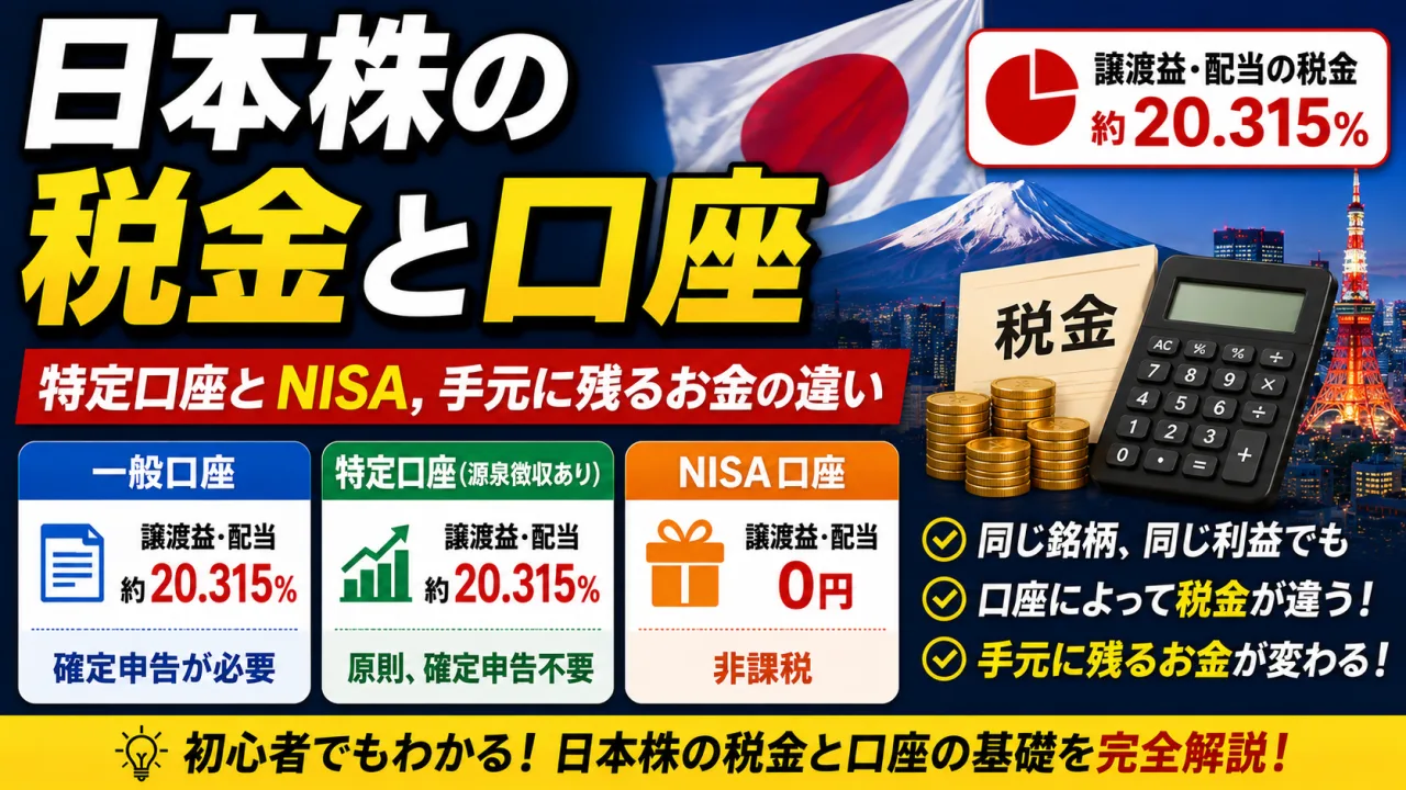 日本株の税金と口座 - 特定口座とNISA、手元に残るお金の違い
