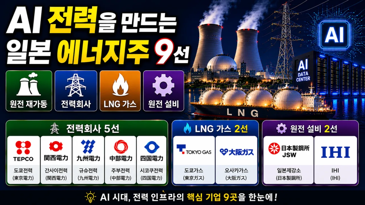 AI 전력을 만드는 일본 에너지주 - 원전 재가동, 전력회사, 가스 8선