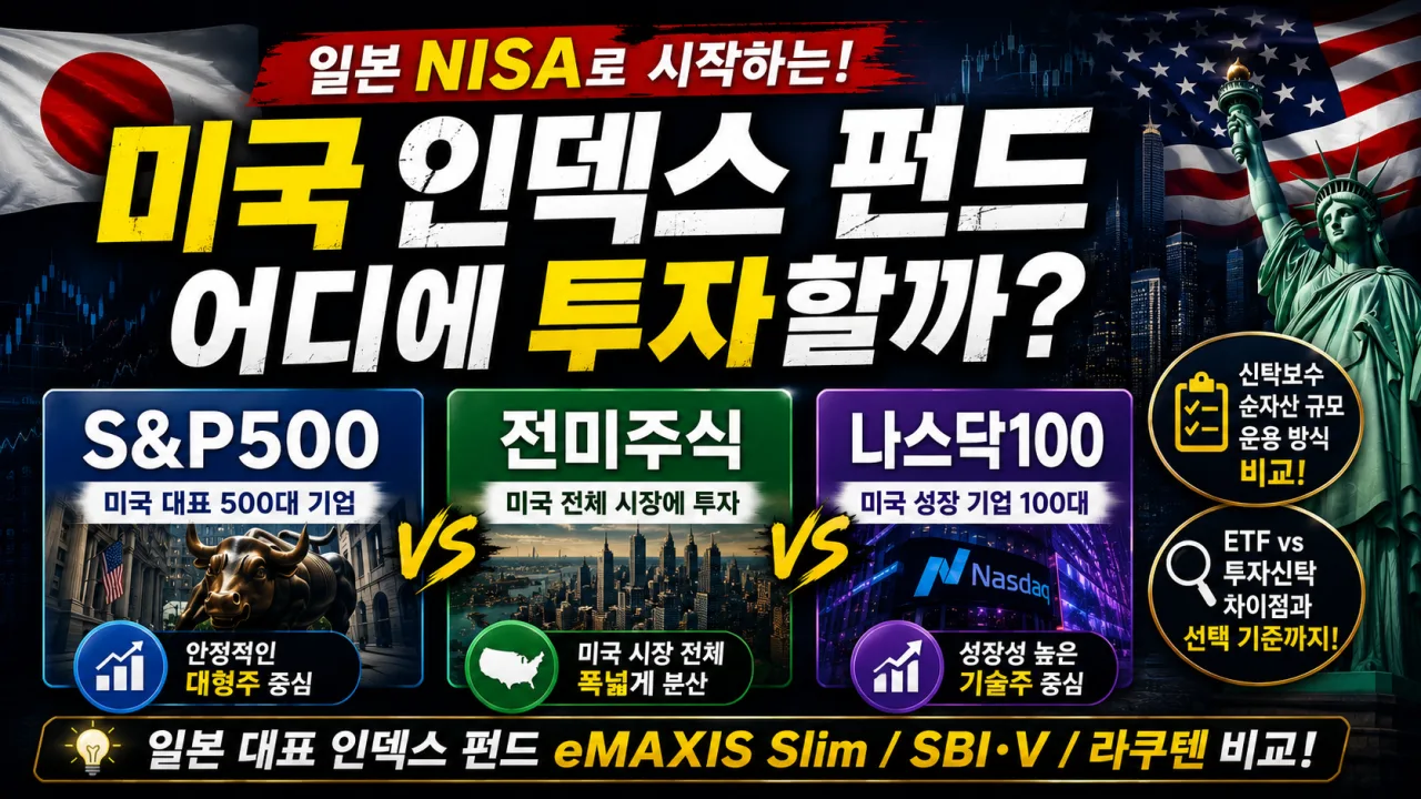 일본 NISA 미국 인덱스 펀드 비교 - S&P500, 전미주식, 나스닥100